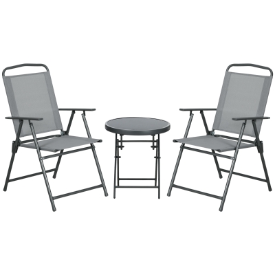Outsunny Garden Seat Set with Glass-Top Table Light Grey