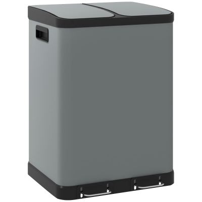 HOMCOM Doppelfach-Mülleimer, 2 x 30L, fingerabdruckresistent, Pedal, herausnehmbare Inneneimer, Grau