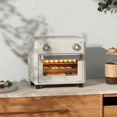 HOMCOM 10L Heißluft-Ofen zum Grillen, Backen und Frittieren, Timer, 1000W, Spülmaschinenfest, Cremeweiß