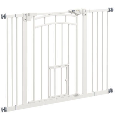 PawHut Barreira de Segurança para Cães 74-100 cm com Extensão Montagem a Pressão e Duplo Bloqueio para Porta Escada Branco