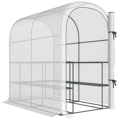 Outsunny Serre Jardin 123x187x189cm PE Blanc avec Étagères