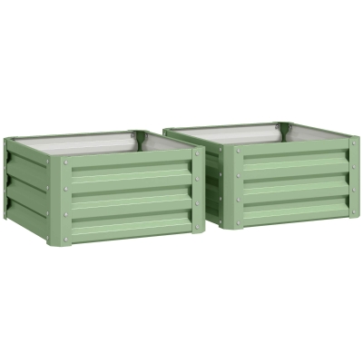 Outsunny Set of 2 Steel Planter Boxes 60x60cm Light Green