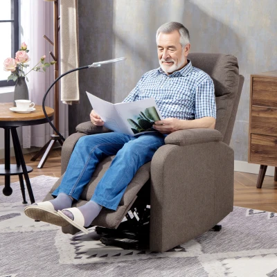 HOMCOM Electric Lift Recliner Chair Linen Fabric Brown