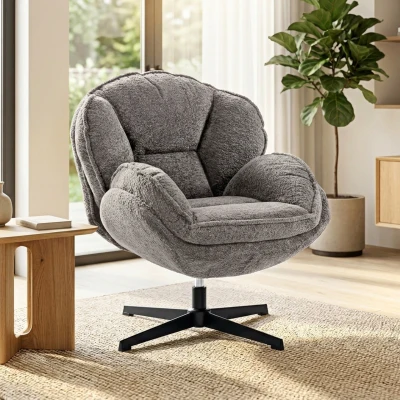 HOMCOM Modern Velvet Swivel Wingback Accent Chair Grey