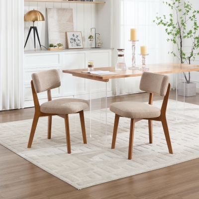 Stylish Mid-Century Dining Chairs with High-Density Foam, 47L x 54.5W x 77H cm, Khaki