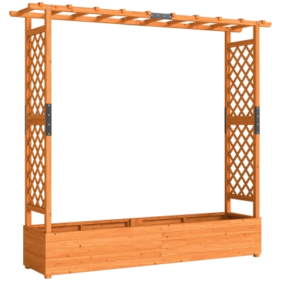 Outsunny Hochbeet mit Rankengitter und Dach, für Blumen, Obst, Gemüse, Kräuter, 196 x 44 x 181 cm, Holz, Orange