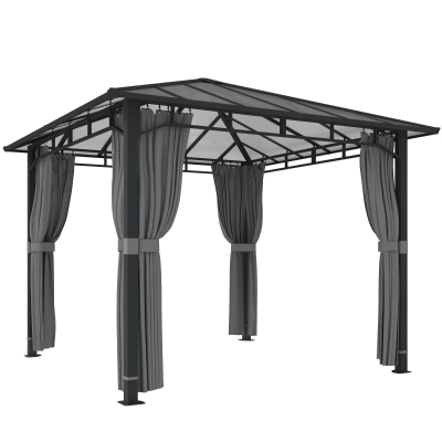 Outsunny Gartenpavillon ca. 3 x 3 m Metall Pavillon mit 6 mm Polycarbonat-Dach 4 Seitenteile, UV50+ Dunkelgrau
