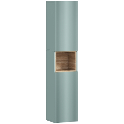 HOMCOM Coluna Casa de Banho Estreita com Prateleira Aberta e Prateleiras Ajustáveis 2 Portas Caneladas 30x24x140 cm Verde