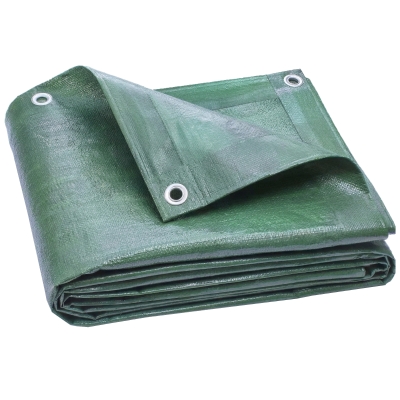 Outsunny Lona Impermeável Exterior 4x6 m Toldo PE 90 g/m² Proteção UV com Ilhós Reforçados para Lenha Móveis de Jardim Verde