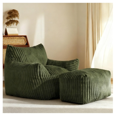 Soft Bean Bag Sofa with High-Quality Sponge and Large Armrests, 103L x 90W x 70H cm, Green