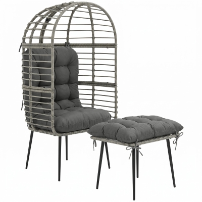 Outsunny Rattan Egg Chair & Footstool Lounge Set Light Grey