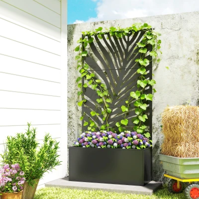 Outsunny Hochbeet Pflanzkasten mit Sichtschutz Pflanzkübel Blumenkasten Metall, Gartenspalier 90 x 40 x 180 cm Schwarz