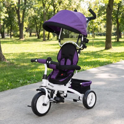 HOMCOM Tricycle Évolutif Acier Violet Blanc Pliable avec Pare-Soleil