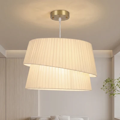 HOMCOM Elegante Pendelleuchte mit doppeltem Schirm, höhenverstellbar, für Wohnzimmer, Weiß