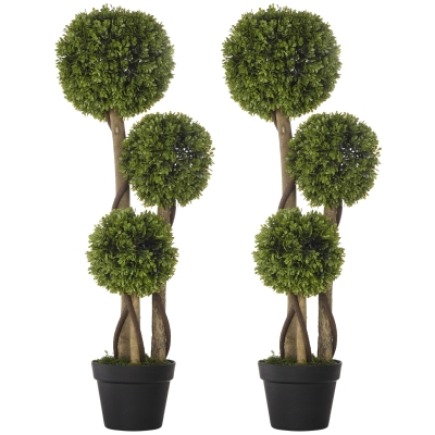HOMCOM Set of 2 Boxwood Ball Topiary Trees 90cm Light Green