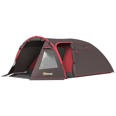 Outsunny Tenda da Campeggio 2-4 Posti con Stanze Separate Grigio