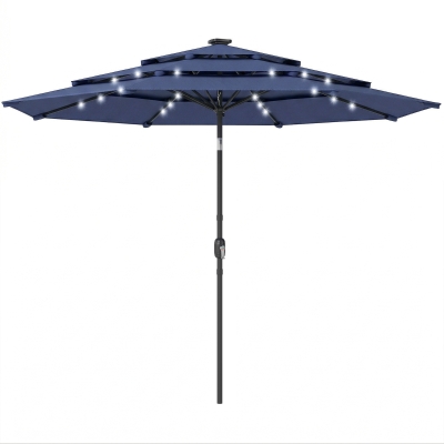 Outsunny Garden Parasol 3-Tier LED Solar Navy Blue 2.8m