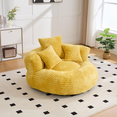 Plush Oversized Bean Bag Chair with High Back & 3 Pillows, 108L x 108W x 52H cm, Mustard Yellow