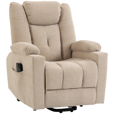 HOMCOM Fotoliu electric cu funcție de ridicare, masaj prin vibrații și funcție de încălzire, fotoliu relax cu aspect de catifea și tapițerie cu arcuri, Alb crem
