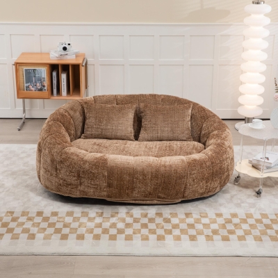 Cozy Oversized Bean Bag Sofa with 2 Matching Pillows, 145L x 95W x 63H cm, Coffee