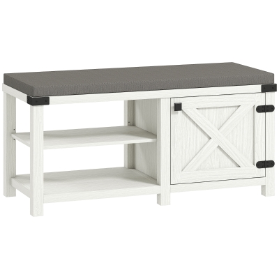 HOMCOM Banco Sapateira Rústico Organizador de Sapatos com Compartimentos para 7 Pares de Sapatos 100x40x48 cm Branco com Veios e Cinza