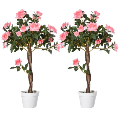 Outsunny Set of 2 Pink Rose Artificial Plants 90cm