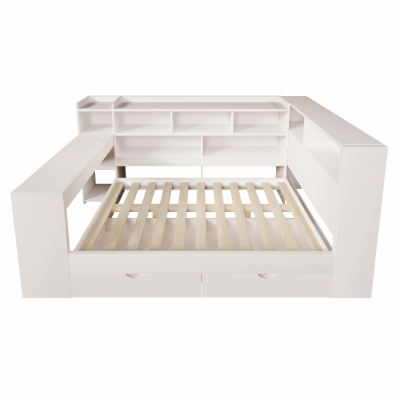 4ft6 Double Daybed with Built-In Desk and Storage Drawers, 263L x 159W x 100H cm, White