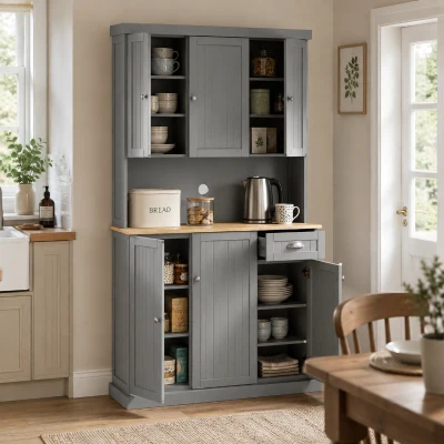 HOMCOM Freestanding Kitchen Cabinet Grey 180cm