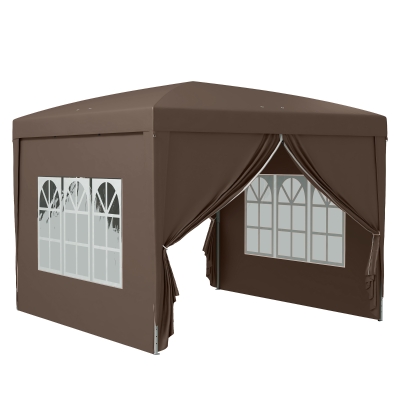 Outsunny Tenda de Jardim com Paredes Laterais Amovíveis Janelas Porta com Fecho de Correr e Bolsa de Transporte 295x295x196-258 cm Café