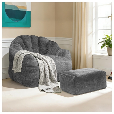 Oversized Bean Bag Chair with Full-Body Segmented Support, 86.5L x 99W x 64.5H cm, Grey