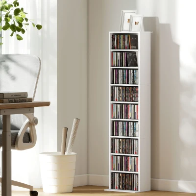 HOMCOM Scaffale Porta CD con 6 Ripiani Regolabili Bianco