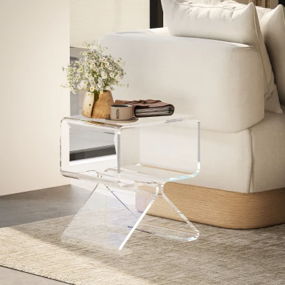 HOMCOM Tavolino Basso 2 Livelli con Gambe Triangolari Trasparente