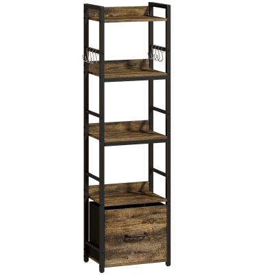 HOMCOM 4-Tier Narrow Bookshelf with Drawer Rustic Brown