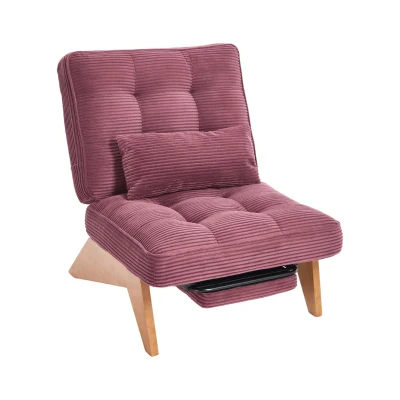 Cozy Reclining Accent Chair with Foldable Ottoman and Lumbar Pillow, 127L x 73W x 90H cm, Wine Red