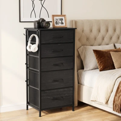 HOMCOM Tall Chest of Drawers 5-Fabric Storage Steel Black