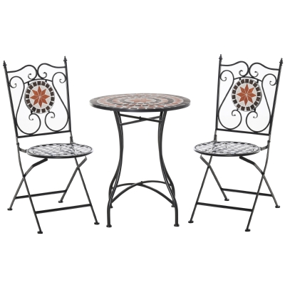 Outsunny Gartenset Balkonmöbel Set für 2 Personen Mosaiktisch 2 faltbare Stühle Metall Mehrfarbig