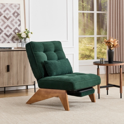 Cozy Reclining Accent Chair with Foldable Ottoman and Lumbar Pillow, 127L x 73W x 90H cm, Emerald