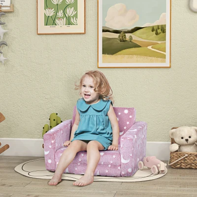 AIYAPLAY 2 in 1 Kids Folding Bed Armchair Pink Cosmic Design
