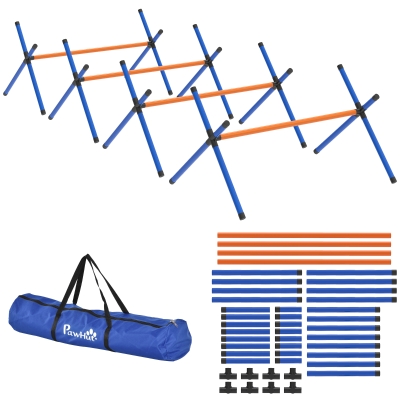 PawHut Agility Set Hunde, 4-teiliges Agility Ausrüstung mit Hürden, Tragetasche Höhenverstellbar Trainingsset für kleine Hunde