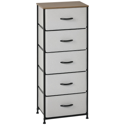 HOMCOM Fabric Chest of Drawers 5-Drawer Steel Frame Grey