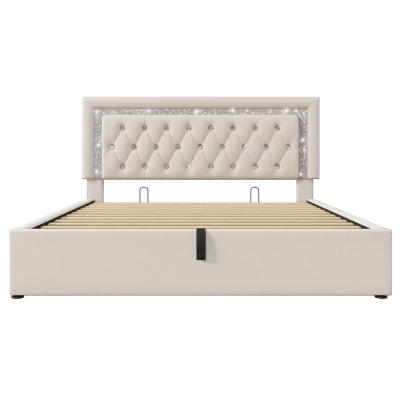 Smart Double Bed with Height-Adjustable Headboard, 204L x 145W x 108H cm, Beige