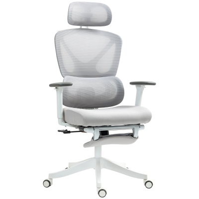 HOMCOM Cadeira de Escritório de Malha Reclinável com Apoio para a Cabeça Ajustável e Altura Regulável  71x70x109-119 cm Cinza