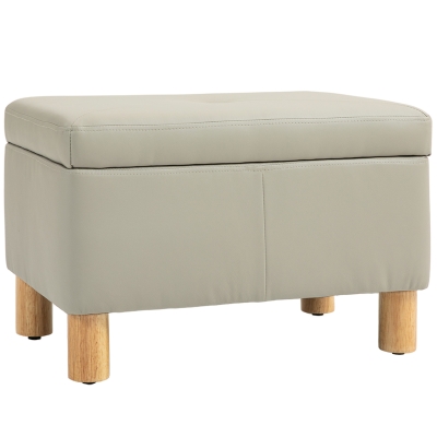 HOMCOM Baú de Armazenamento para Dormitório 33L Puff de Armazenamento Estofado em PU Banco de Arrumação 60x38x40 cm Cinza Claro