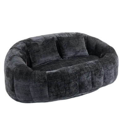 Cozy Oversized Bean Bag Sofa with 2 Matching Pillows, 145L x 95W x 63H cm, Black
