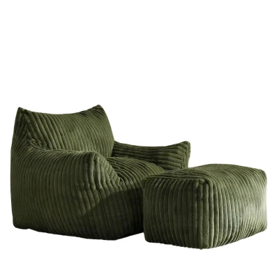 Soft Bean Bag Sofa with High-Quality Sponge and Large Armrests, 103L x 90W x 70H cm, Green