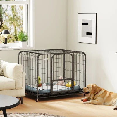 PawHut Gabbia per Cani in Acciaio con Ruote e 3 Porte, Nero