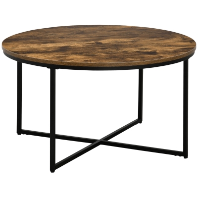 HOMCOM Round Coffee Table Metal Frame Rustic Brown
