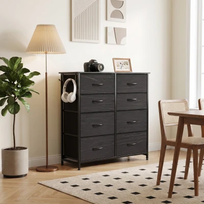 HOMCOM Chest of Drawers 8-Fabric Tall Storage Unit Black