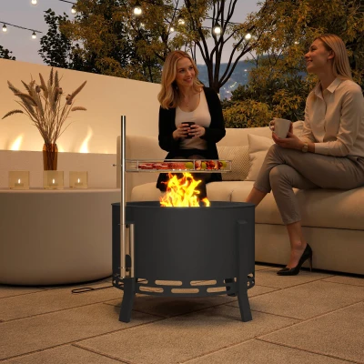 Outsunny Portable Fire Pit with Grill and Poker Black 58cm