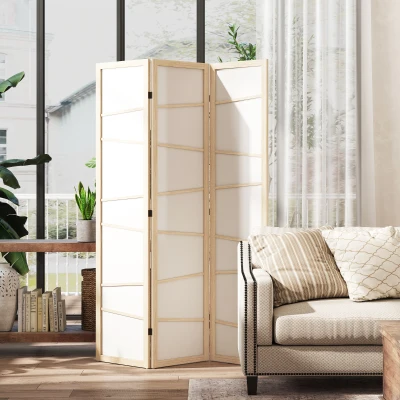 HOMCOM Wooden Room Divider 3-Panel Folding Screen Natural